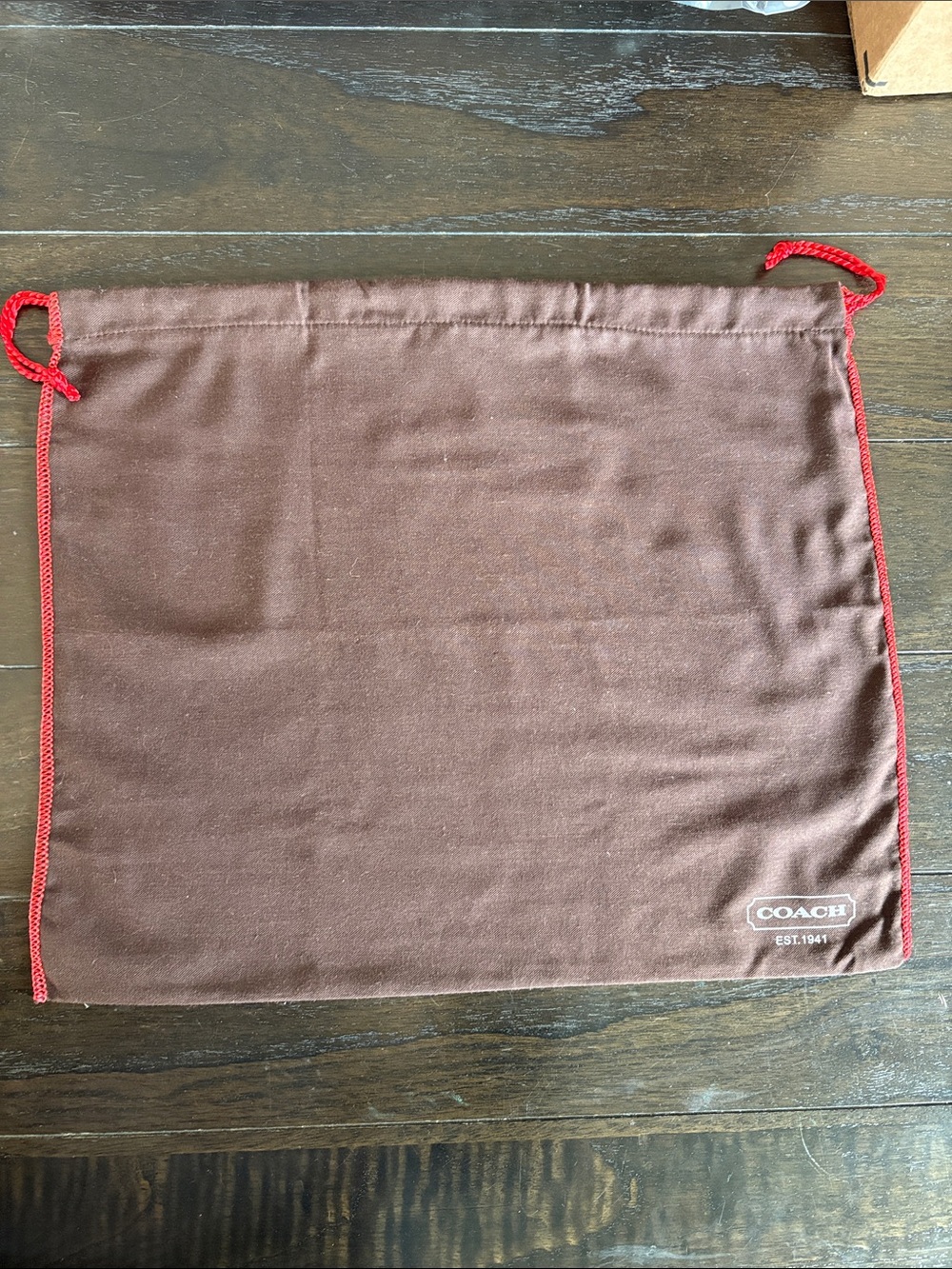 Coach Brown Dust Bag with Red Trim and Drawstring 🌟 Est. 1941” branding 🌟